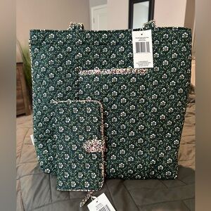 Vera Bradley Small Original Zip Tote w/ Tab Wallet Mistletoe Lattice NWT